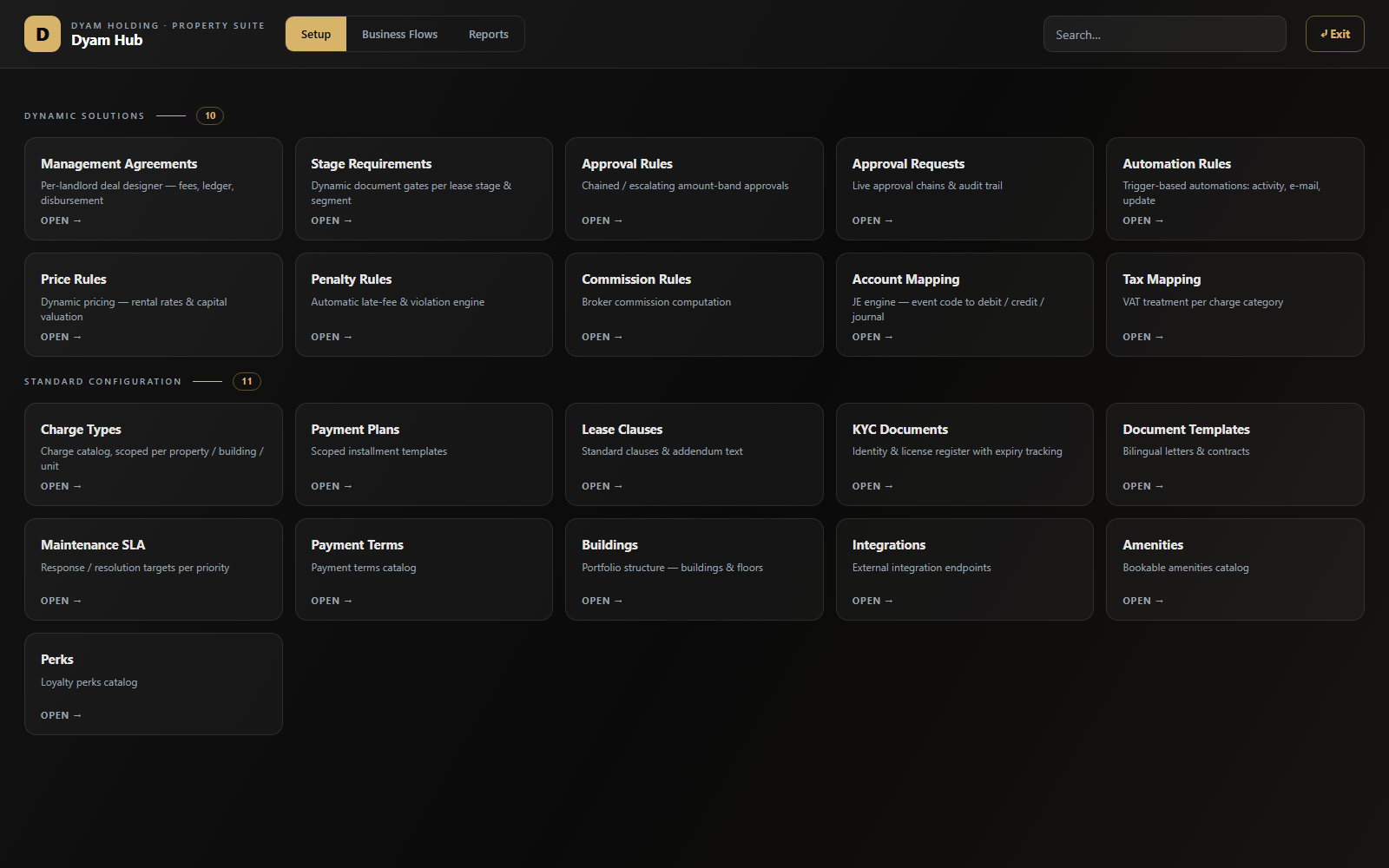 Dyam Hub launchpad — Setup tab