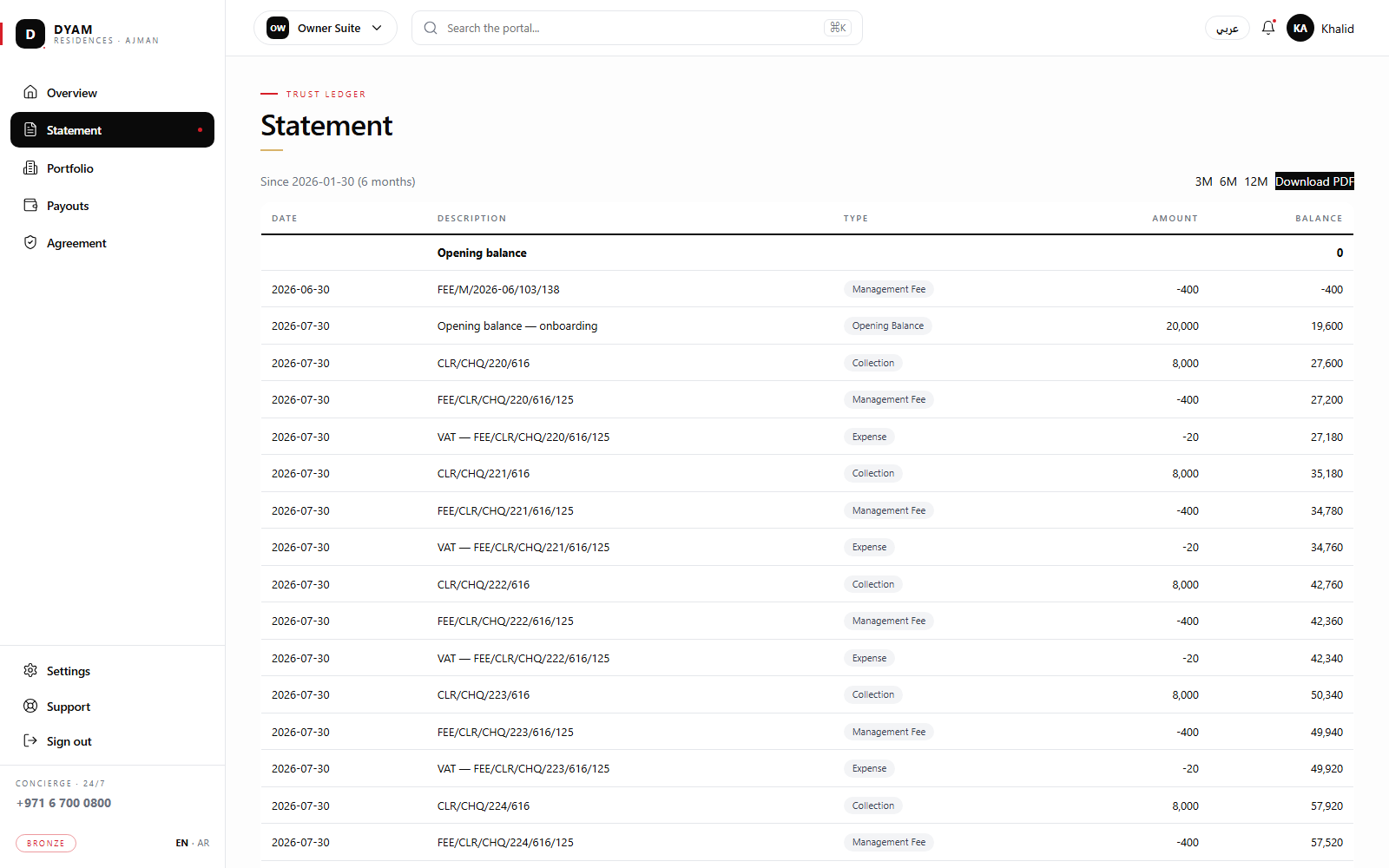 Bilingual owner statement in the owner portal